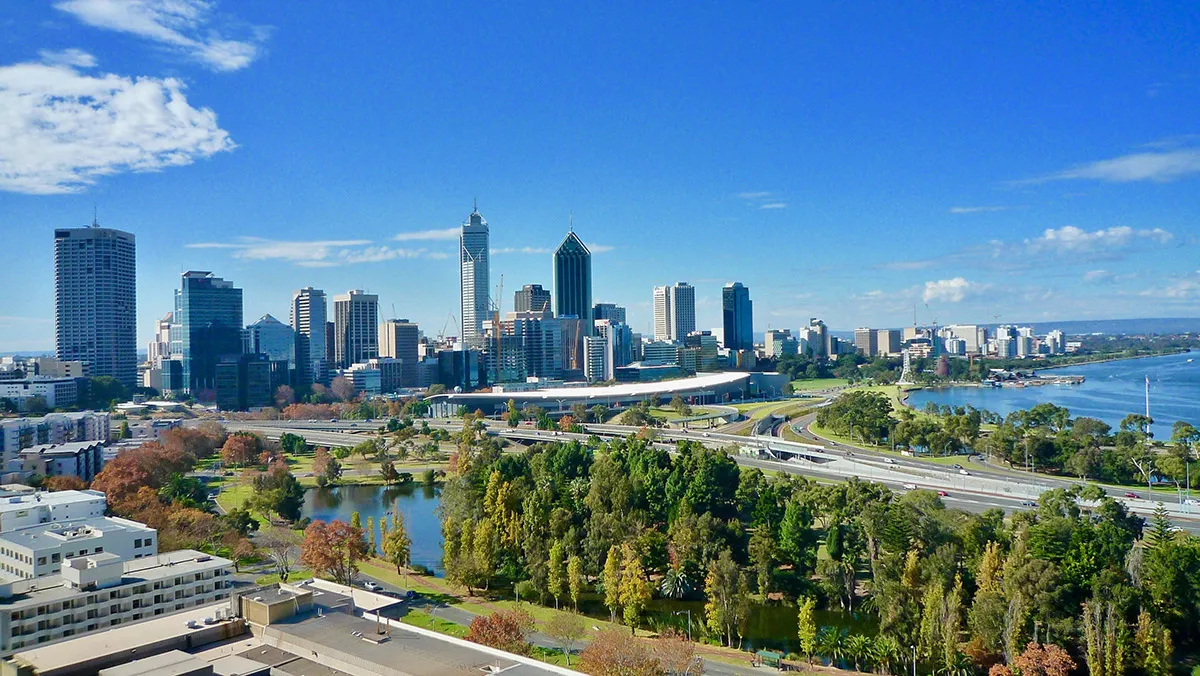 Perth city skyline, where Bin Bath has cleaned bins since 1989